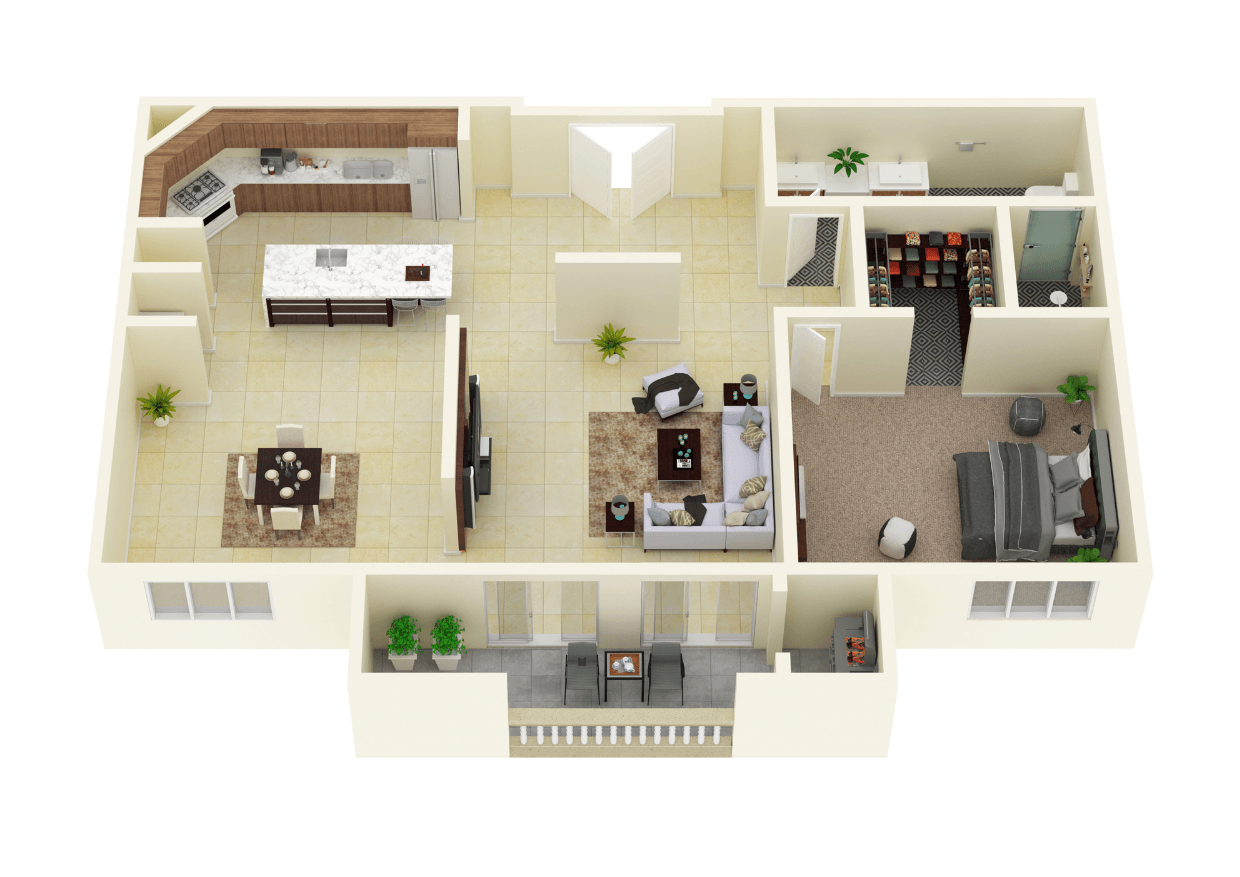 Floor plan for 1 bed, 1 bath, 1110 sqft